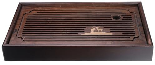 sourcing map Bamboo Chinese Gong Fu Tea Tray 11.8 Exquisite Carving Patterns Tea Tray Bamboo Tea Table Furniture Vintage Tea with Water Storage Box for Drinking Tea Brown