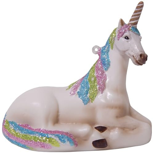 Krebs Glas Lauscha - Weihnachtsdekoration/Christbaumschmuck aus Glas - Einhorn liegend - Größe: ca. 9 cm