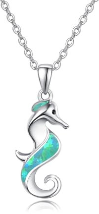ZIPPICE Opal Seepferdchen Halskette 925 Sterling Silber Opal Seepferdchen Kette Niedliche Ozean Tier Anhänger Schmuck Geschenk für Frauen Mädchen Mama Frau Freunde