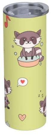 YXDVPALNE Kawaii Waschbär süß Wasserflasche Isolierte 20 Unzen Edelstahl Becher Vakuum Tumbler Wasser Flasche