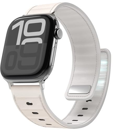 Bouixel Genuine Leather Straps for Apple Watch Strap 49mm 46mm 45mm 44mm 42mm 41mm 40mm 38mm Women Men, Magnetic Adjustable Band for iWatch Ultra 10 9 8 7 6 5 4 3 SE