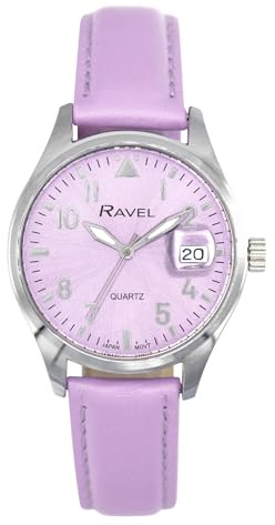 Ravel Plus - Orologio da Donna Rotondo 34 mm con Calendario e Impermeabilità 3 ATM, Vetro Zaffiro e Quadrante Sunray - Analogico Quarzo - RPD-05-08
