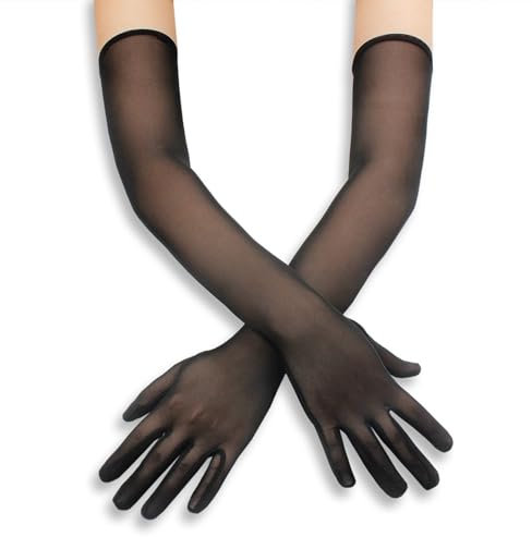 Tüll Handschuhe Damen,Lange Handschuhe Damen,Schwarze Handschuhe Kostüm,Handschuhe Damen Elegant Black Gloves Costume,Long Armstulpen Gloves Sexy für Hochzeit Braut Halloween Tanz Kostüm Abend Party
