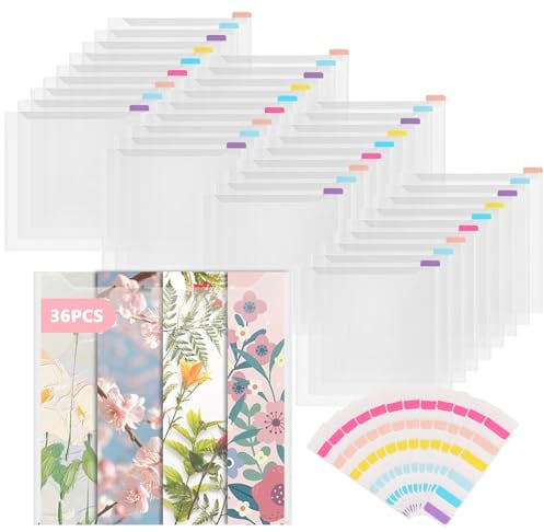 DEXLALA 36 Stück Scrapbook-Papier-Organizer mit 60 Haftindex-Tabs, 30,5 x 30,5 cm, transparentes PP-Scrapbook, Papier-Organizer für Karton, Vinylpapier, Papierdateien und Fotos