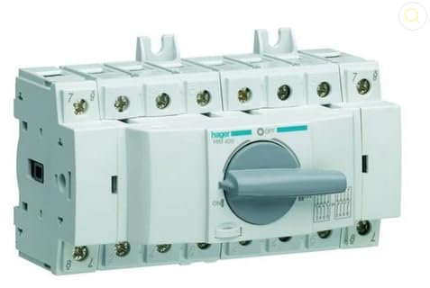 Lastumschalter Hager HIM406 63A 4-polig (3P+N) mit Sicherheitstrennung für Hutschiene 35mm Schaltleistung 41kW