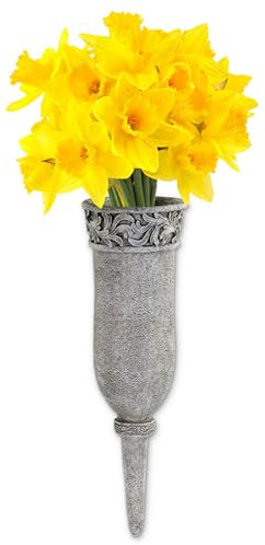 Schöne Grabvase zum Stecken in grau Ø 10 x 33,5 cm wetterfeste Kunststein Friedhofsvase