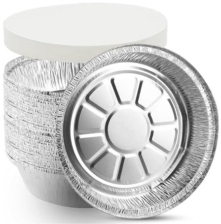 NEW LEADER Bandejas de aluminio con tapas, paquete de 20 unidades, 18 x 18 x 5 cm, recipientes redondos desechables con tapas extra fuertes, recipientes resistentes y reutilizables para llevar para