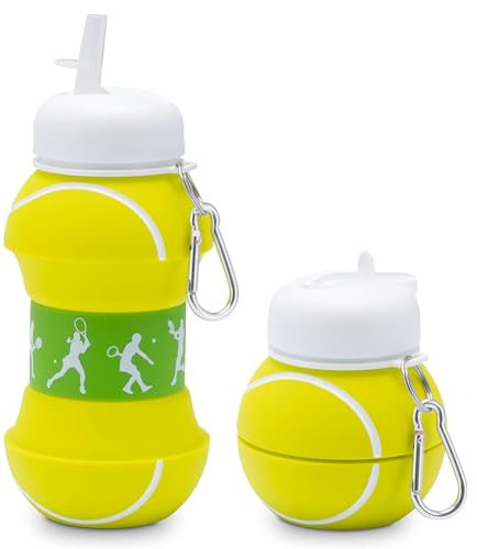 PLNVNVP Botella Agua Silicona Deporte,Botella de agua plegable de Tenis, Botella de Agua Plegable de Silicona de 550 ml, Botella de Agua para niños