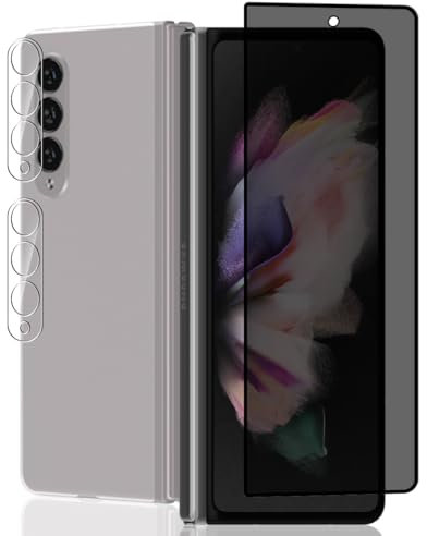 Jaavkkma 1 Pièce Verre Trempé Anti Espion pour Samsung Galaxy Z Fold 3 Protection D'écran + 2 Pièces Protecteur Caméra, Dureté 9H/Anti-Spy, Protège Écran pour Galaxy Z Fold 3 - Privacy Vitre Trempé