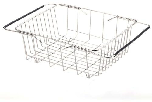 CZDANG Escurreplatos de Acero Inoxidable, escurridor de Platos for Fregadero, con Asas de Goma Extensibles for Verduras, Frutas y artículos Esenciales de Cocina.(M)