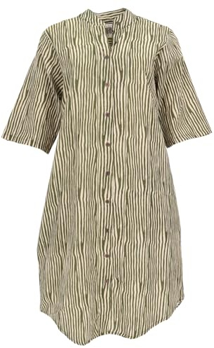 GURU SHOP Boho Hemdkleid Lange Tunika Damen, Streifenmuster, grün, S