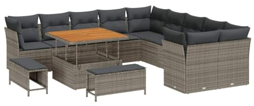 vidaXL Garten-Sofa-Set 13 pcs Grau Poly-Rattan, Garten und Terrasse, Moderne Möbel, langlebige Sitzgelegenheiten, Sofaset, Liegen, entspannen im Freien.
