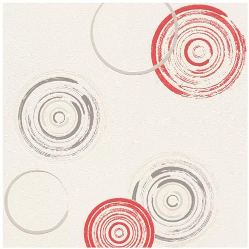 YöL Textured Red Circle Wallpaper - Extra Washable Stripable Non Woven - 10.05m x 53cm Roll - Contemporary Versatile - Paste The Wall Feature Statement Wall - Living Room Bedroom Kids Room Nursery