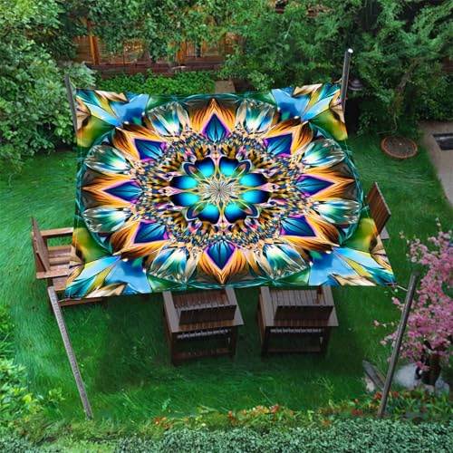 Hiseng Cooles Mandala Sonnensegel mit Ösen, Sonnensegel Wasserdicht, Polyester Outdoor Markise, Outdoor Wetterfest UV-Schut Markise, Tarp für Terrasse, Hinterhof, Rasen, Garten (Bunt,2x2m)