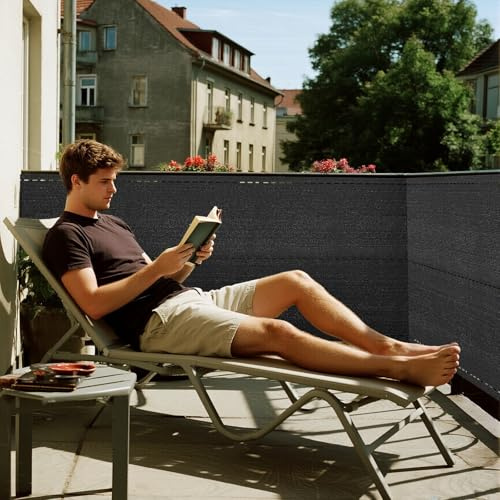Soontrans Balkon Sichtschutz 2 x 10 m, Schatten Sichtschutz Seelenfrieden, Sichtschutz Balkon aus HDPE, Blickdicht UV-Schutz, Schattiernetz mit Kabelbinder für Gitter Geländer Zaun (Anthrazit)