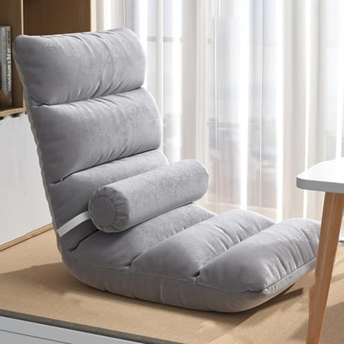 GIZNXBA Bodenstuhl Faltbar Für Erwachsene 5-Fach Verstellbarer Bodensessel Gaming Bodenliege Mit Kissen Zum Lesen Und Fernsehen Klappbarer Lazy-Sofa-Sessel Zum Spielen Und Schlafen(Light Gray C)