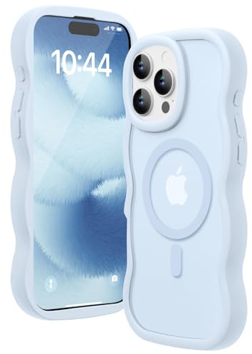 Amzfield Magnetic Case for iPhone 16 Pro Max, Wavy Translucent, Light Blue | Compatible with MagSafe Wavy Translucent Soft Silicone Shockproof Cute Matte for Girl Women Drop Protection Soft Touch Pretty