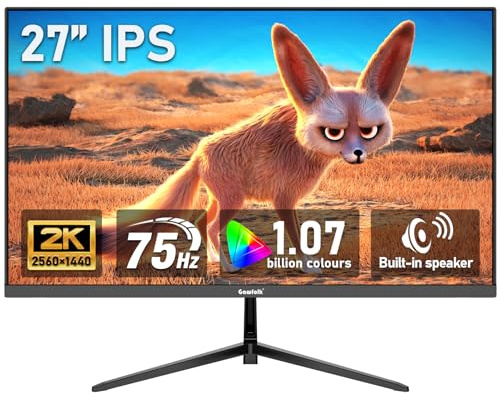Gawfolk 27 inch IPS 2K QHD (2560×1440) Monitor 75Hz Gaming PC Screen | 1ms，Adaptive Sync,100% sRGB, 1.07 Billion Colours,DisplayPort 1.4、 HDMI2.0, Built-in speaker- Black