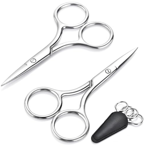 2-Pack Small Scissors, Professional Eyebrow & Facial Hair Scissors - Stainless Steel Precision Grooming Kit for Women & Men | 3.5” Straight Tip for Eyebrows, Beard, Nose, Mustache & Ear Hair Scissors