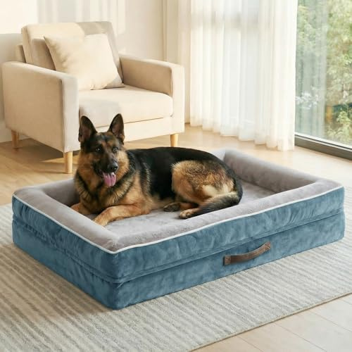 Renvix XXL Orthopedic Dog Bed, Waterproof Dog Sofa Bed | with Removable Washable Cover, Soft Egg Foam Pet Bed, Non-Slip Bottom and Four-Sided Bolster Cushion(Blue, 137x91x19cm)