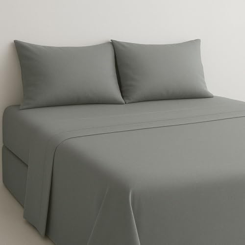 MAXIME MAISON - Bettwäsche-Set für Doppelbetten aus Baumwolle, hergestellt in Italien, hypoallergen, mit einfarbigen Kissenbezügen, Bettwäsche (Dunkelgrau)