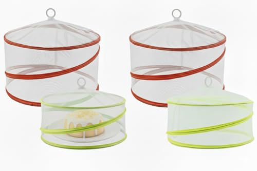 mucHome 4er Set Abdeckhauben für Obst, Kuchen und Speisen, Pop-Up Insektenschutz, Faltbare Speiseschirme in Zwei Verschiedene Größen, Netzhaube
