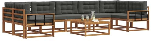 vidaXL Outdoor-Sofagarnitur mit Kissen 8 pcs Natur und Anthrazit, Ecksofa-Set aus Akazienholz, modernes Gartenmöbel, Flexibles modulares Sitzen für Terrasse und Hinterhof-Lounge, beige Stil