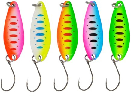 QEXUJOW Esche cucchiaino,Set di 5 esche a forma di cucchiaio per trote, persici e barracuda - Esca rotante universale per la pesca in acqua dolce (esca da pesca bionica)