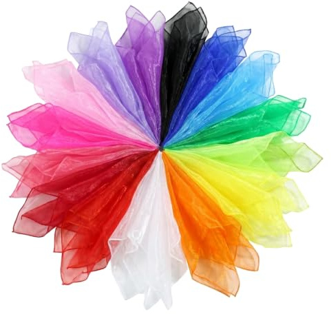 Lot de 20 Foulards de Jonglage Colorés en Chiffon – 60x60 cm, Foulards en Tissu Doux pour Enfants, Danse, Jeux Sensoriels, Mouvement & Activités Créatives – Ensemble Coloré pour l'Éveil Sensoriel