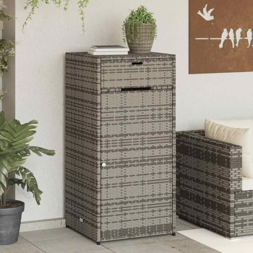 Runheo Gartenschrank Grau Poly Rattan 55x55x111 cm wetterfester Outdoor Schrank mit Stauraum für Garten, Terrasse, Balkon, Pool und Gartenbedarf