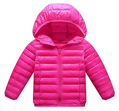 Giacche Piumino con Cappuccio Classico Ultra Leggero del Cappotto Parka Zipper Invernale per Unisex Bambine E Bambino Rose 130