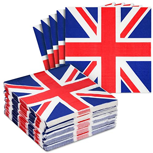 Party-Servietten, Motiv: Union Jack, rot-weiße und blaue Servietten für königliches Themengeschirr, Partyzubehör, britische Sportveranstaltung, 33 x 33 cm, 100 Stück