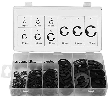 Anello D'arresto Set, 300pz Assortimento E-clip E-ring Albero Anelli di fissaggio Anello Elastico per Anello di Fermo Set 3 mm - 22 mm 9 Fimensioni con Scatola
