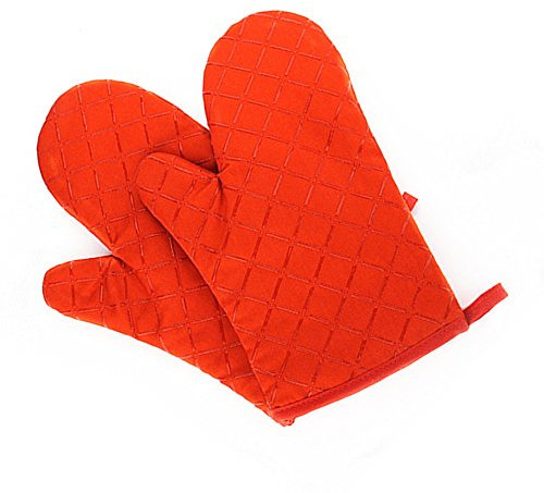 Gshy Ofenhandschuhe, hitzebeständig, wasserdicht und rutschfest, Topflappen für Ofen, Grill, Kochen, Handhabung, Baumwolle, 1 Paar (orange)