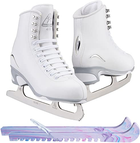 Jackson Ultima Weiße Eiskunstlaufschuhe für Damen/Erwachsene, 5 Bündel mit Guardog Berry Blend Swirlz Skate Guards