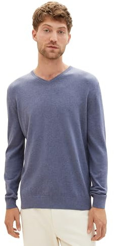 TOM TAILOR Herren 1012820 Basic Strickpullover Mit V-Ausschnitt, 18964 - Vintage Indigo Blue Melange, 3XL EU