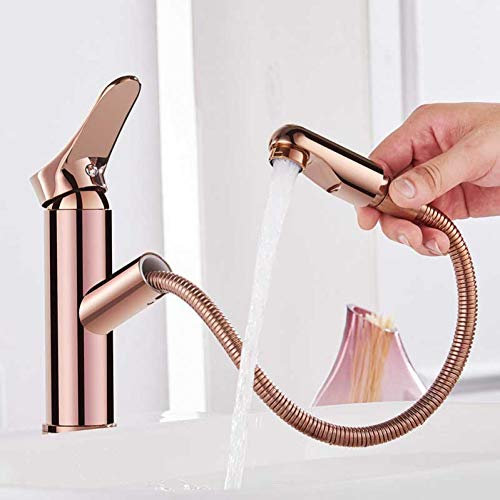 YHSGY Küchenarmatur Kupfer Roségold Pull-Typ Becken Wasserhahn Heißen Und Kalten Europäischen Becken Waschbecken Wasserhahn Skalierbar