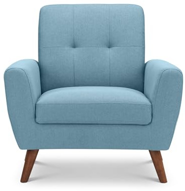 Julian Bowen Monza Armchair, Retro, Faux Linen, Blue - H83 x W85 x D81cm | Scandi Armchair for Living Room, Linen-Style Fabric, Deep Supportive Seat, Solid Wood and Steel Frame