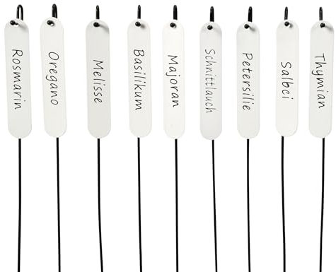 Kräuterstecker Metall 9 Stück schwarz weiß Pflanzstecker Pflanzschilder Beetstecker stabil H=30 cm 9erSet