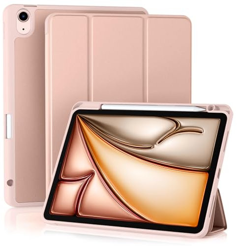 Maledan Hülle für iPad Air 11 Zoll 2024 M2/ 2025 M3, iPad Air 5 4 (2022/2020 10,9 Zoll) mit Stifthalter, Weich TPU Schutzhülle Auto Schlafen/Wachen, Unterstützt Apple Pencil Laden, Rosa