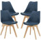 [en.casa] Juego de Sillas de Comedor Fläten Pack 4 Sillas Tapizadas Nórdicas Versátil Asiento Acolchado de Cocina Patas de Madera de Haya Cubierta Cuero Sintético 82x49x54cm - Azul