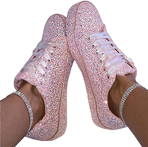 ticticlily Femme Baskets Mode Paillette LéGer Respirante Tendance Sneakers Basses Chaussures De Nightclub A Rose 41 EU
