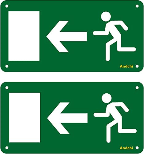 Andchi Lot de 2 panneaux de sortie d'urgence en aluminium - Couleurs vives - Étanche et antirouille - Haute visibilité - 20 x 10 cm (gauche)