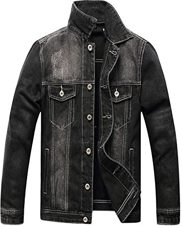 keephen Herren Jeansjacke Metallknöpfe Nieten Distressed Dark Wash Taillierte Stretch-Jeansjacke Oberbekleidung