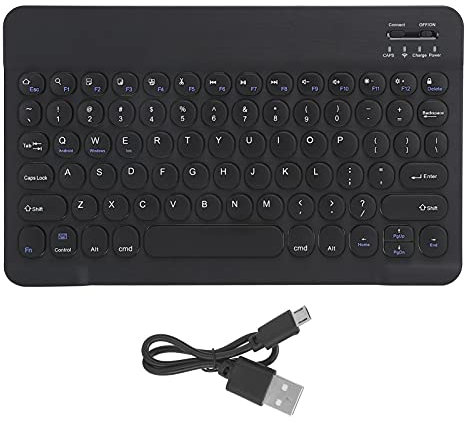ciciglow Teclado Inalámbrico Bluetooth, 10 Pulgadas Teclado Recargable Ultrafino Teclado Estilo Tijera Accesorios para Computadora RoundCap para Teléfonos Inteligentes, Tabletas, Computadoras(Negro)