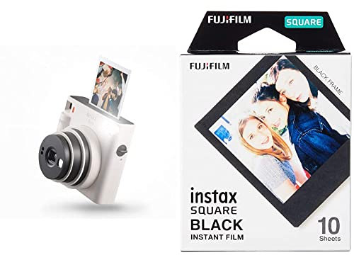 instax SQUARE SQ1 Sofortbildkamera, Chalk Weiß & SQUARE Film, Black Frame (1x 10 Aufnahmen)
