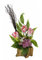 Gesteck aus Tulpen und Beiwerk im Topf in Holzoptik Künstliches Unechte Gefälschte Tulpe Reisig Deko Kunst-Blumen Osterdeko Frühjahrsdekoration Tischdeko Frühjahr Floristik Blumendeko künstlich