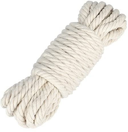 KINGLAKE 12mm Cuerda de algodón Natural de 10 m, Cuerda de macramé Trenzada Gruesa para Manualidades, jardinería, Envoltura, decoración