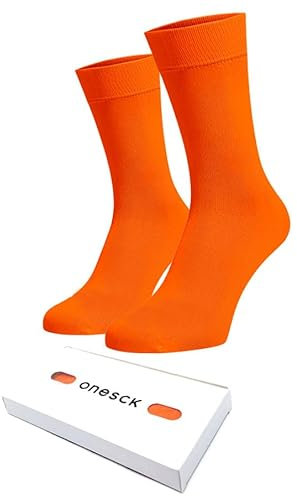 ONESCK Super Soft Cotton Dress Socks Vibrant Plain Colours for Women (Orange, 4-7)
