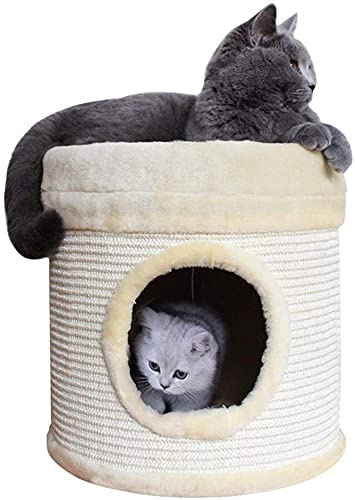 LSHAOBO Plush Kittens Round House, 13.8 Inch Pet Cat Condos Barrel Single Hole, Cat Bed Scratcher